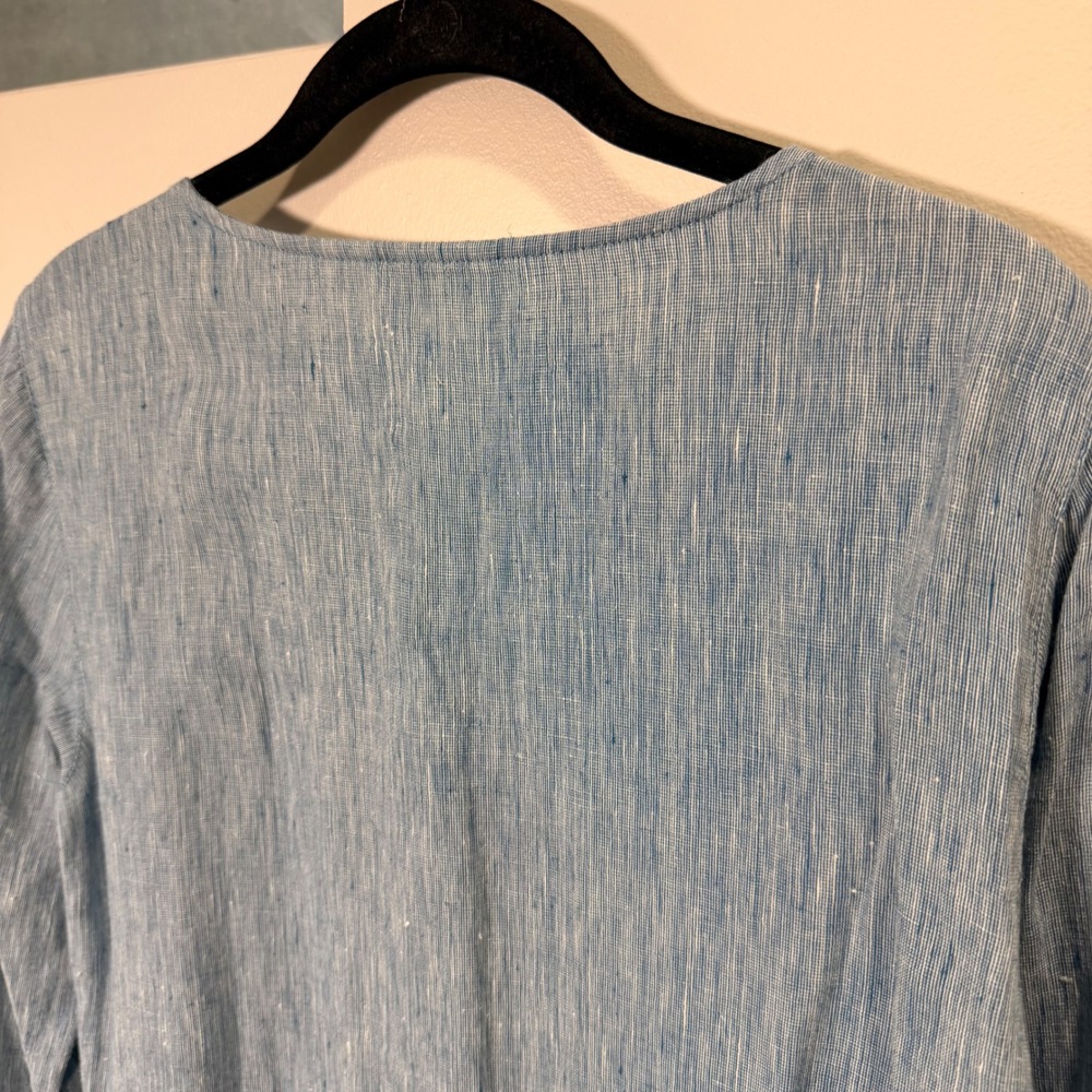 Linen Lagenlook Button Front Peplum Blouse (M) Long Sleeve Cottagecore Boho - Picture 12 of 13